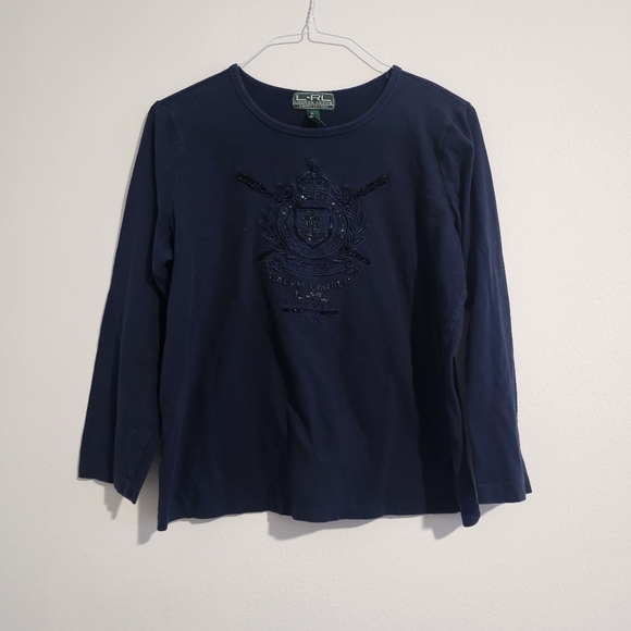 LRL Lauren Active Ralph Lauren Women's Navy 100% Cotton Long Sleeve XL - Picture 2 of 4